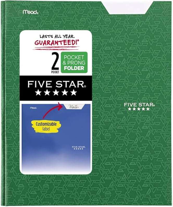 Five Star Paper Folder - 2 Pocket & 3 Prong Folder for Letter-Sized Papers (Forest Green) - Image 1