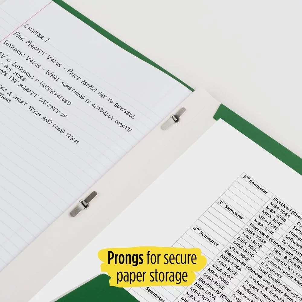 Five Star Paper Folder - 2 Pocket & 3 Prong Folder for Letter-Sized Papers (Forest Green) - Image 5