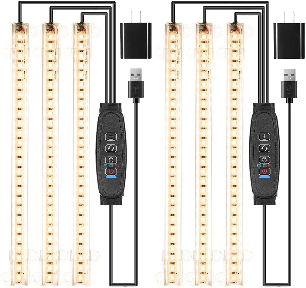 LED Grow Light Strips, Grow Lights for Indoor Plants Full Spectrum 3000K, Plant Light Bar with 3/9/12H Timer, 10 Dimmable Levels for Seedling Succulent,Best Match for Plant Shelf(3 Head×2 Pack) - Product Image