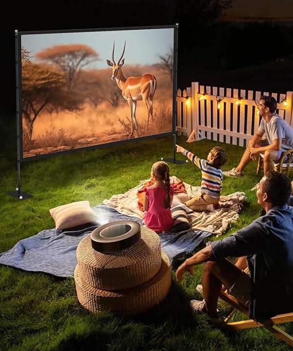 Outdoor-Projector-Screen-with-Stand - 120 inch Portable Projector Screen Indoor Outdoor Projector Screens 16:9 4K HD Lightweight Movie Screen with Carry Bag for Backyard Movie Night - Image 2