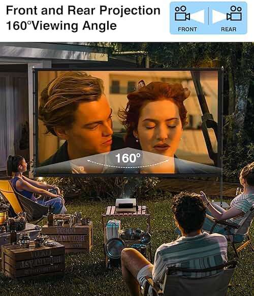 Outdoor-Projector-Screen-with-Stand - 120 inch Portable Projector Screen Indoor Outdoor Projector Screens 16:9 4K HD Lightweight Movie Screen with Carry Bag for Backyard Movie Night - Image 4