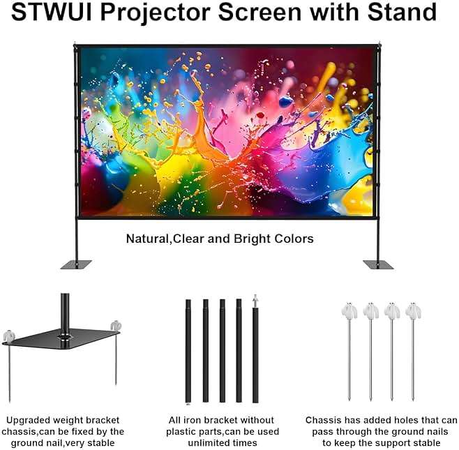 Outdoor-Projector-Screen-with-Stand - 120 inch Portable Projector Screen Indoor Outdoor Projector Screens 16:9 4K HD Lightweight Movie Screen with Carry Bag for Backyard Movie Night - Image 5