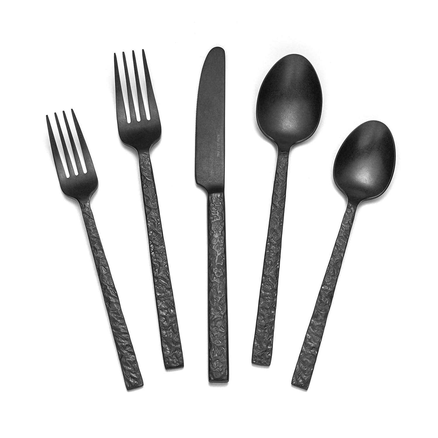 KINGSTONE 40 Pcs Black Hammered Silverware Set for 8, 18/10 Stainless Steel Heavy Duty Flatware Set, Tableware Cutlery Utensil Sets for Home Restaurant Dishwasher Safe - Image 1