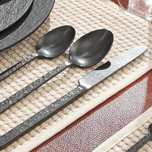 KINGSTONE 40 Pcs Black Hammered Silverware Set for 8, 18/10 Stainless Steel Heavy Duty Flatware Set, Tableware Cutlery Utensil Sets for Home Restaurant Dishwasher Safe - Image 8