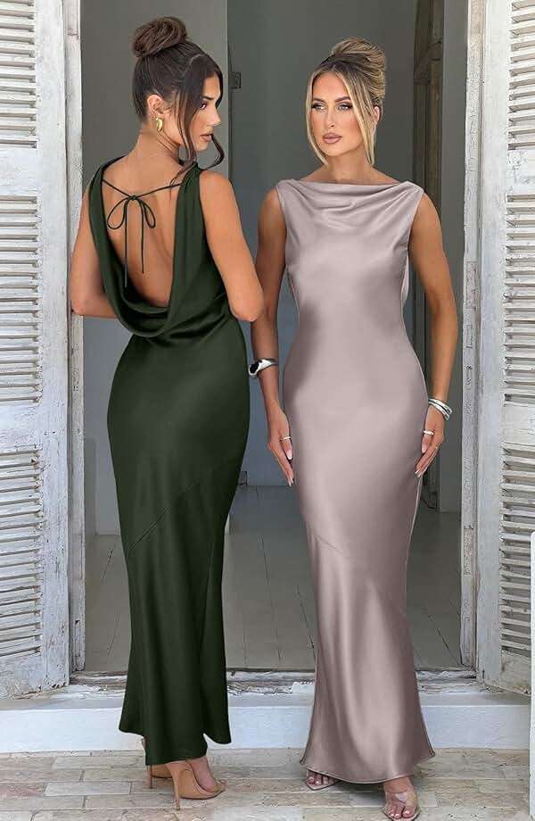 Memoriesea Women's Elegant Sleeveless High Neck Tie Cocktail Wedding Party Maxi Dress - Image 5
