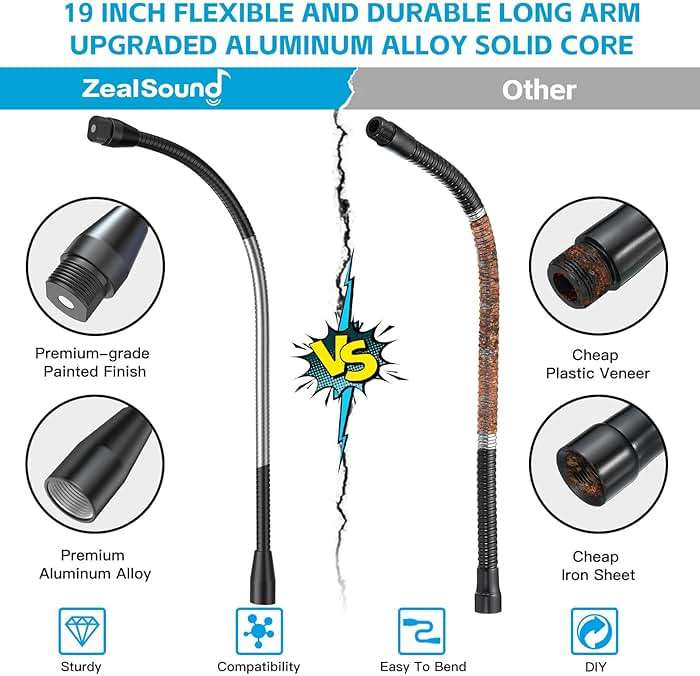 ZealSound Upgraded Metal Hose Arm, 19 inch Flexible Gooseneck Stand, Heavy Duty Extension for Microphone, Mic Floor Stand, Phone Holder, Makeup Mirror, 5/8" Thread - Image 3