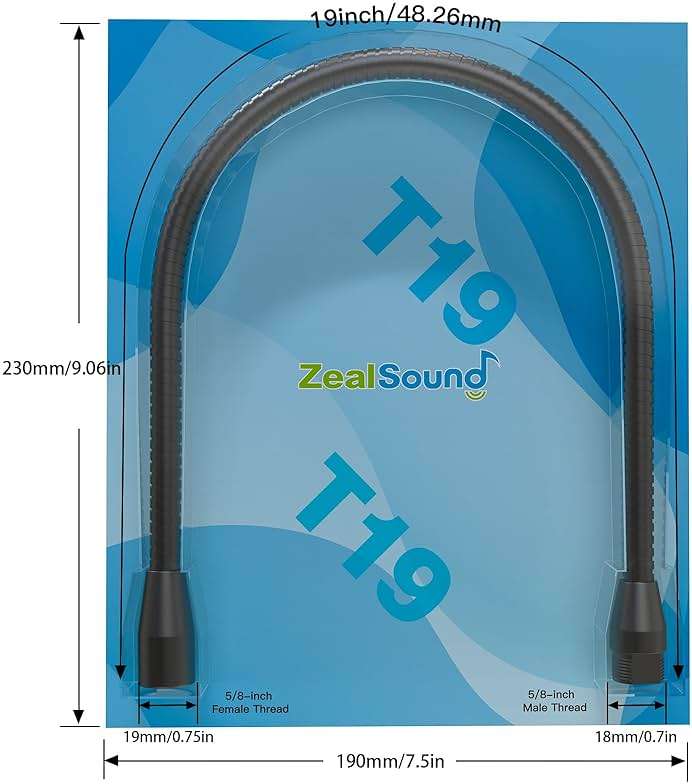 ZealSound Upgraded Metal Hose Arm, 19 inch Flexible Gooseneck Stand, Heavy Duty Extension for Microphone, Mic Floor Stand, Phone Holder, Makeup Mirror, 5/8" Thread - Image 7