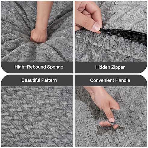 Hobestluk 6ft Bean Bag Chairs for Adults Large Beanbag Chair with Chevron Plush Fur Cover Big Bean Bag Chair for Living Room Bedroom Dorm Office - Grey (70" x 70" x 15") - Image 4