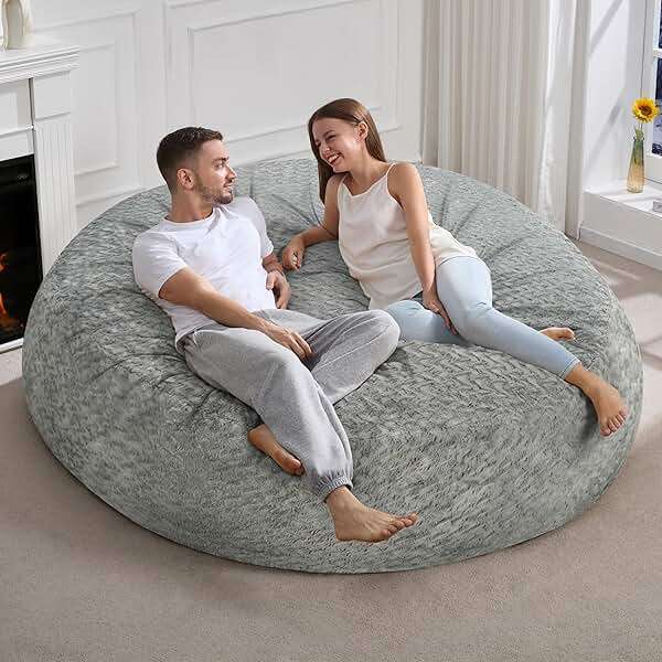 Hobestluk 6ft Bean Bag Chairs for Adults Large Beanbag Chair with Chevron Plush Fur Cover Big Bean Bag Chair for Living Room Bedroom Dorm Office - Grey (70" x 70" x 15") - Image 6