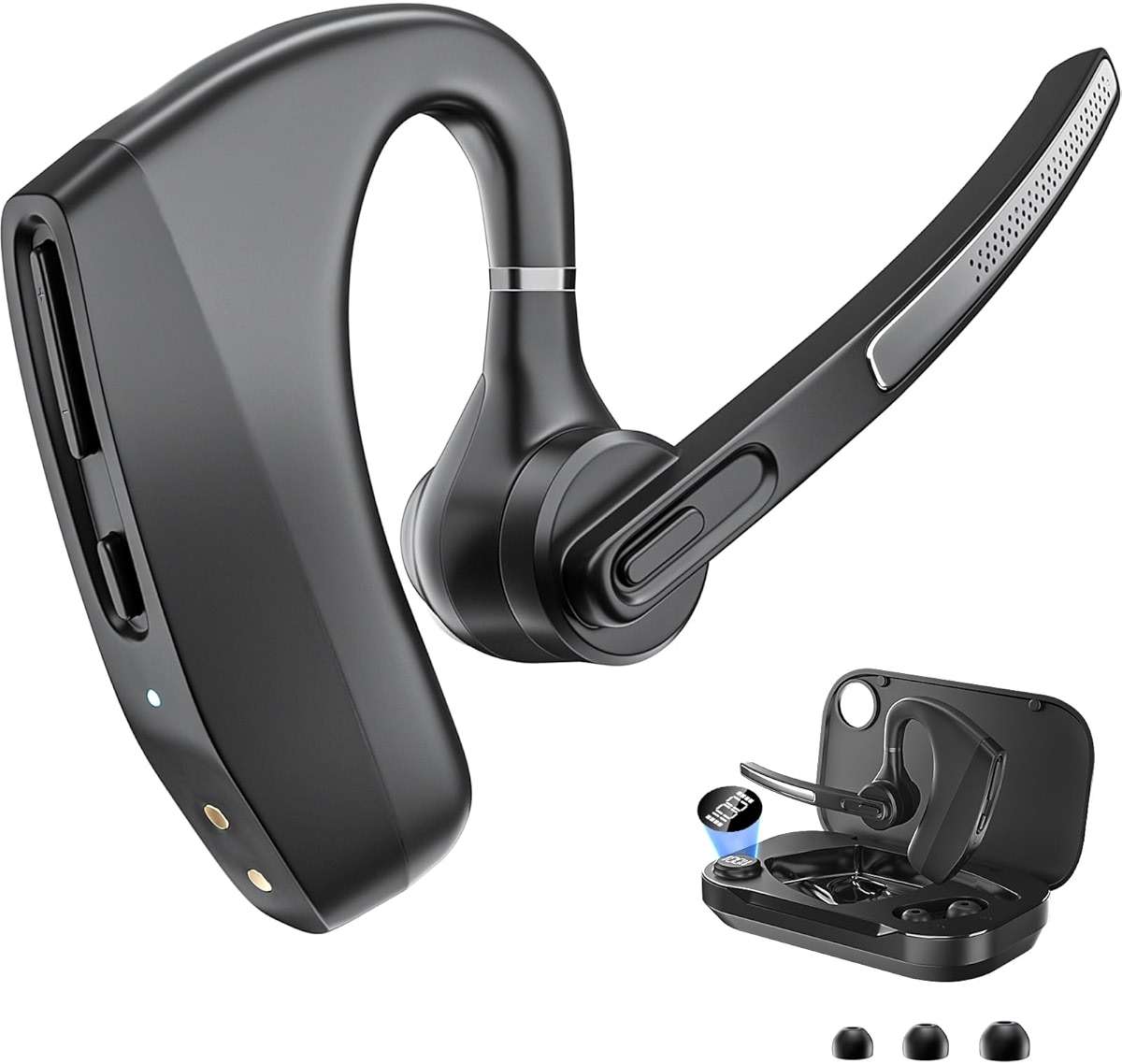 Herloreen Bluetooth Headset with Mic for Work, Wireless Earpiece for PC Laptop and Phone, Noise Canceling Mic, 48H Talk Time, Charging Case, for Call Center, Remote Work, Trucker - Image 1