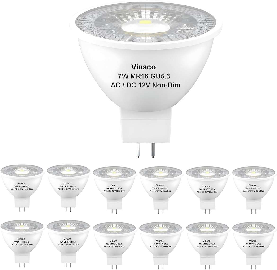 Vinaco MR16 LED Bulb 2700K 7W Warm White 450LM High Brightness MR16 Bulb GU5.3 Bi-pin Base(50W Halogen Equivalent) Non-dimmable, 38°GU5.3 Light Bulb LED for Landscape Lighting Track Lighting - Image 1