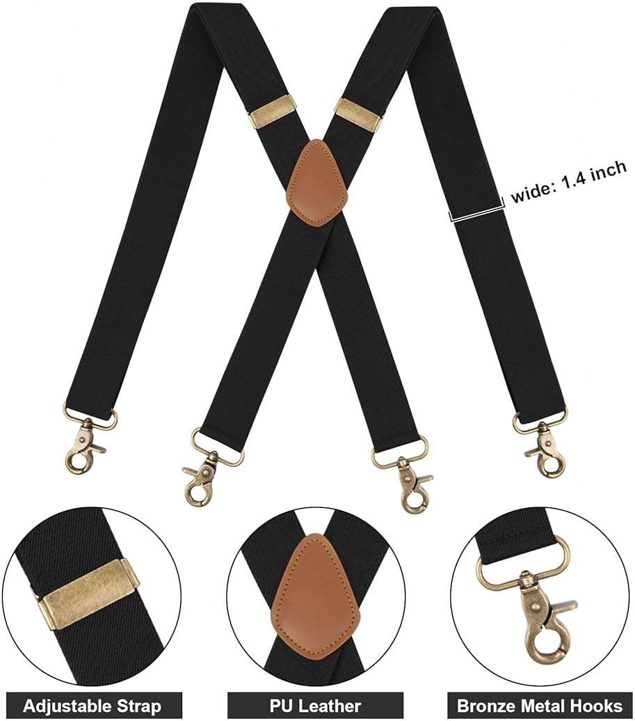 Fasker Suspenders for Men Heavy Duty 1.4 Inch Adjustable Elastic Straps X-Back Mens Suspenders - Image 3