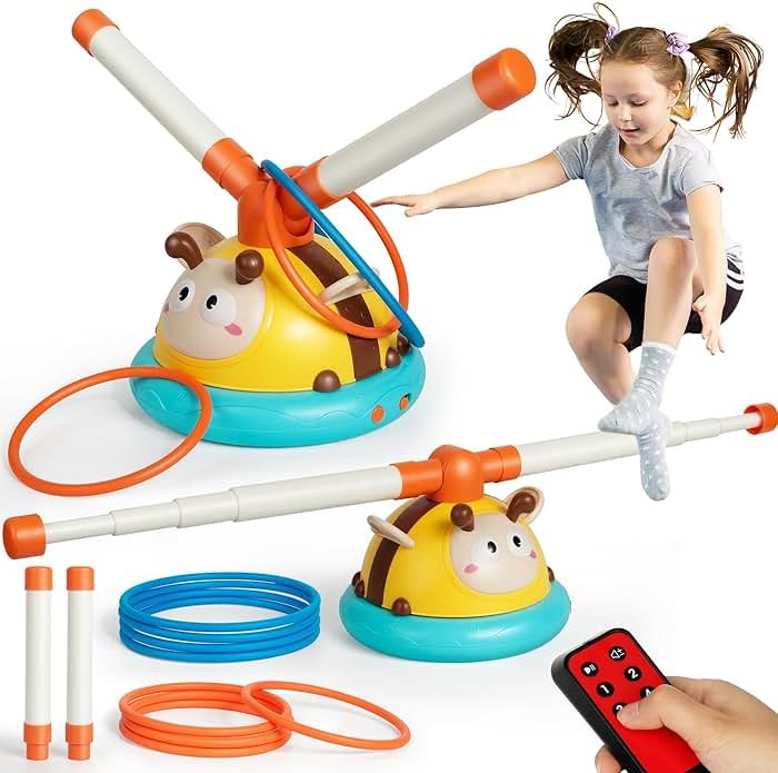 Billeeit 2-in-1 Musical Jump and Toss Ring Game Toy, Indoor and Outside Jump Toy for Kids Ages 4-8 and Toddler 1-3, 3-5, Christmas Boys and Girls Birthday Gift w/4 Speeds and Remote Control - Product Image