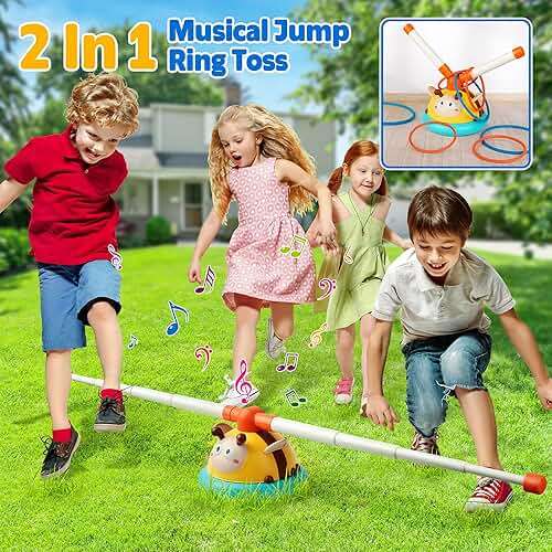 Billeeit 2-in-1 Musical Jump and Toss Ring Game Toy, Indoor and Outside Jump Toy for Kids Ages 4-8 and Toddler 1-3, 3-5, Christmas Boys and Girls Birthday Gift w/4 Speeds and Remote Control - Image 2