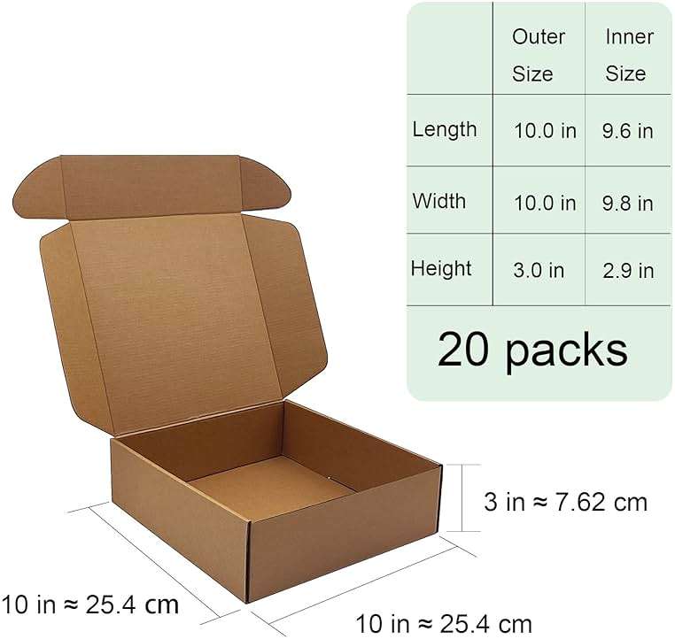 10x10x3 inch Shipping Boxes,Bulk 20 Pack,Brown Corrugated Mailers Cardboard Literature Mailer Box for Packaging Business, Mailing,Moving and Storage,Small Gift Boxes for Wrapping Mailing Present - Image 2
