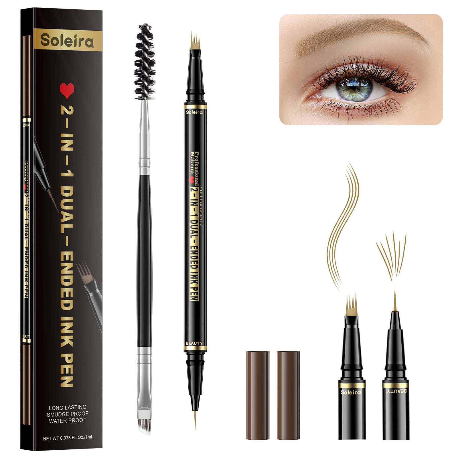 Eyebrow Pen, Soleira Waterproof Eyebrow Pencil with 4 Tip Microblading Eyebrow Pen and Dual-ended Eyebrows Brush, for Natural-Looking Brows, Long-Lasting, Blonde - Image 1