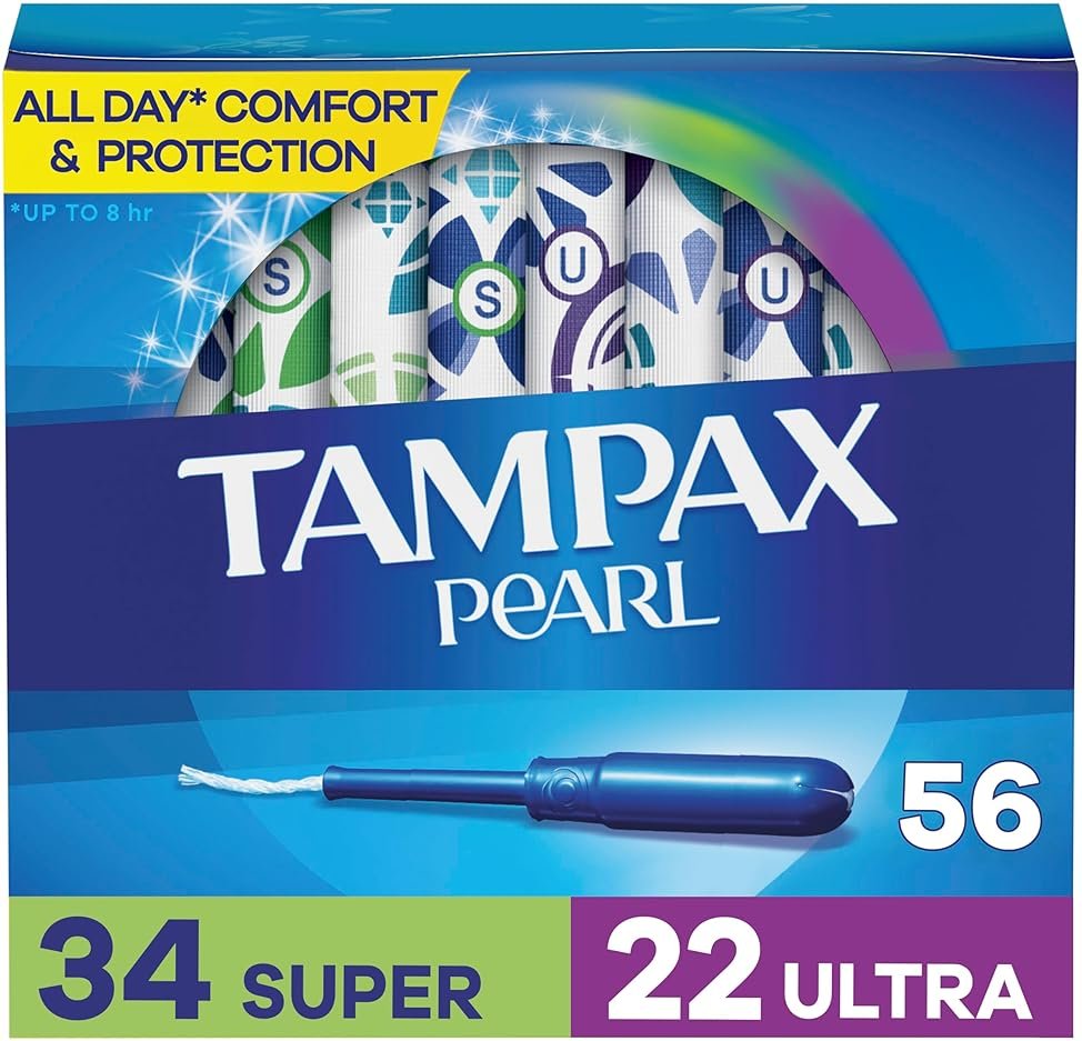 Tampax Pearl Tampons for Women Multipack, with LeakGuard Braid, Super/Ultra Absorbency, Unscented, 56 Count - Product Image