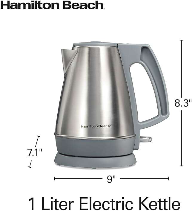 Hamilton Beach 1 Liter Electric Kettle, Water Boiler & Heater, Fast 1500 Watts, BPA Free Interior, Cordless Serving, Auto-Shutoff and Boil-Dry Protection, Cord Wrap, Stainless Steel (41065) - Image 3