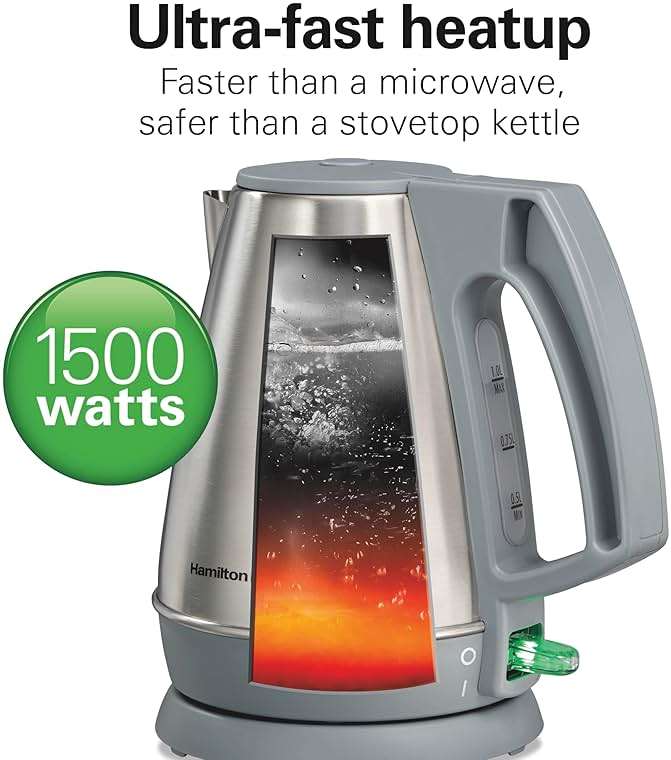 Hamilton Beach 1 Liter Electric Kettle, Water Boiler & Heater, Fast 1500 Watts, BPA Free Interior, Cordless Serving, Auto-Shutoff and Boil-Dry Protection, Cord Wrap, Stainless Steel (41065) - Image 4