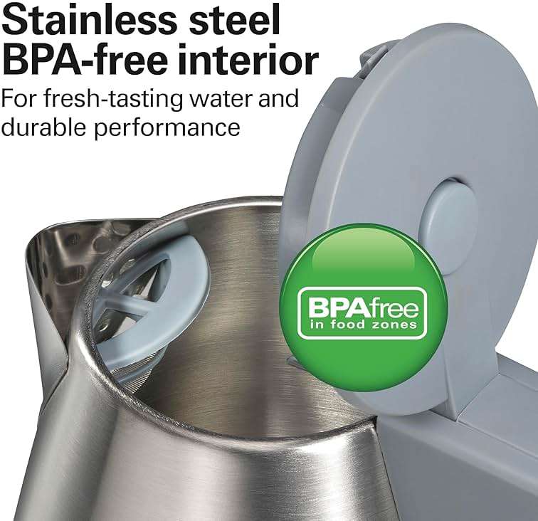 Hamilton Beach 1 Liter Electric Kettle, Water Boiler & Heater, Fast 1500 Watts, BPA Free Interior, Cordless Serving, Auto-Shutoff and Boil-Dry Protection, Cord Wrap, Stainless Steel (41065) - Image 8