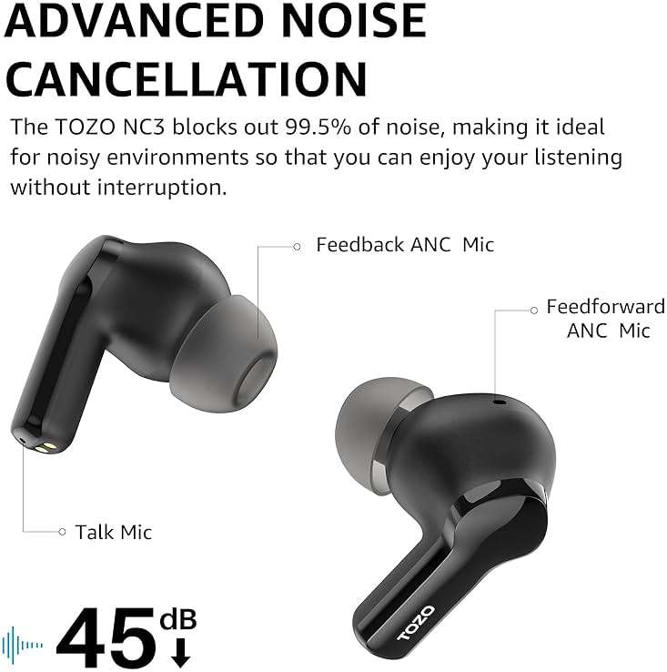 TOZO Hybrid Active Noise Cancelling Wireless Earbuds with 6 Mics AI Clear Call Ear Buds 68H Playtime with LED Display 32 Preset EQs via APP Bluetooth 5.3 IPX8 Waterproof in Ear Headphones - Image 4