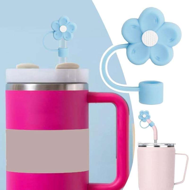 Blue Flower Silicone Straw Cover for Stanley Cup 40&30 Oz Accessories, 10mm Cute Flower Straw Covers Cap for 40 oz Tumblers, Reusable Straw Topper for Tumblers - Image 5