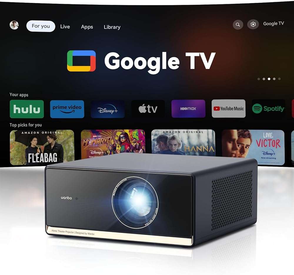Wanbo X5 Pro Google TV Smart Projector with Wi-Fi & Bluetooth, 4K Supported, 1100 ANSI Outdoor & Home Movie Projector, Auto Focus & Keystone, HDMI 2.0, Voice Control, HDR10 (2025 Upgrade) - Image 1