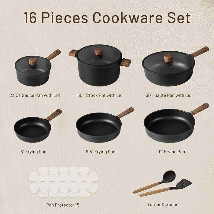 CAROTE Nonstick Pots and Pans, Induction Titanium Cookware Set 16pcs Kitchen Cooking Sets, Pot and Pan Non Stick w/Frying pan (PFOS, PFOA Free) - Image 3
