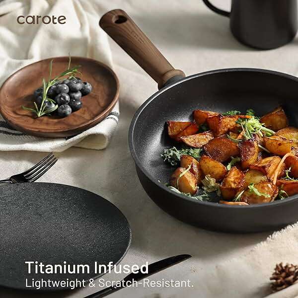 CAROTE Nonstick Pots and Pans, Induction Titanium Cookware Set 16pcs Kitchen Cooking Sets, Pot and Pan Non Stick w/Frying pan (PFOS, PFOA Free) - Image 6