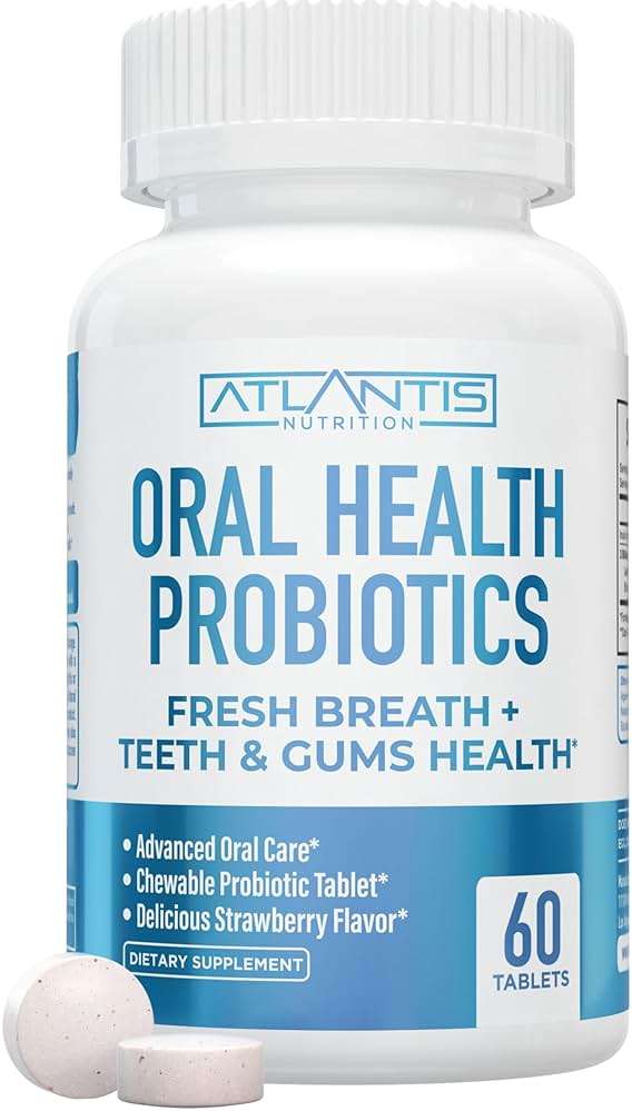 Atlantis Nutrition Oral Probiotics Chewable Tablet - Dental Probiotic for Gum Care & Teeth Care - Bad Breath Treatment for Adults - 3 Billion CFU Probiotic Blend/Tablet - Strawberry Flavor- 60 Tablets - Image 1