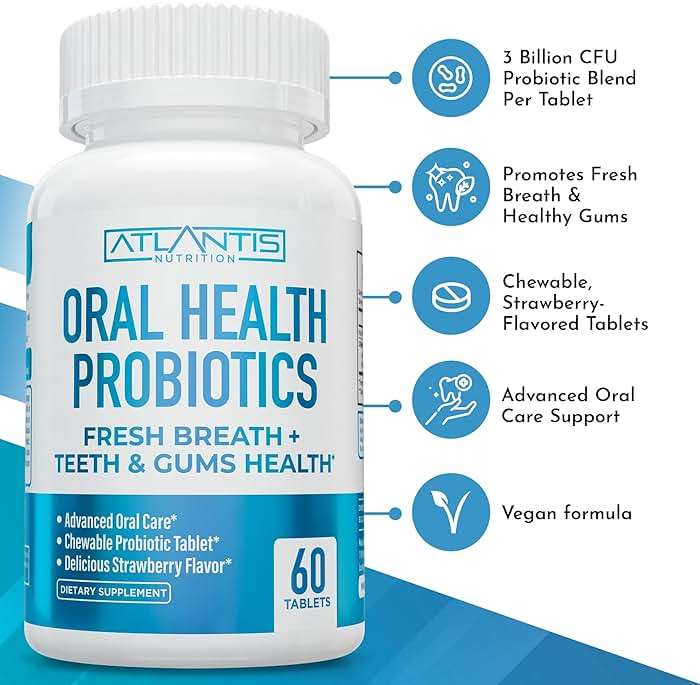 Atlantis Nutrition Oral Probiotics Chewable Tablet - Dental Probiotic for Gum Care & Teeth Care - Bad Breath Treatment for Adults - 3 Billion CFU Probiotic Blend/Tablet - Strawberry Flavor- 60 Tablets - Image 2