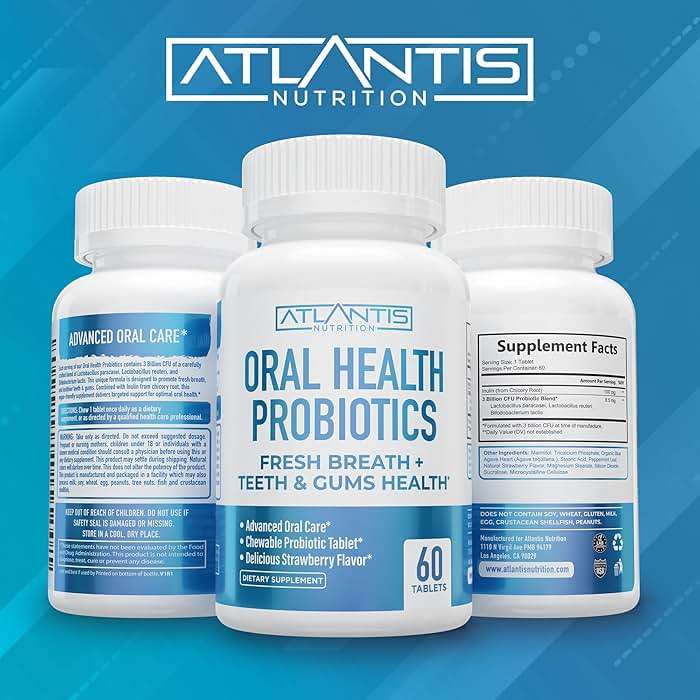 Atlantis Nutrition Oral Probiotics Chewable Tablet - Dental Probiotic for Gum Care & Teeth Care - Bad Breath Treatment for Adults - 3 Billion CFU Probiotic Blend/Tablet - Strawberry Flavor- 60 Tablets - Image 4