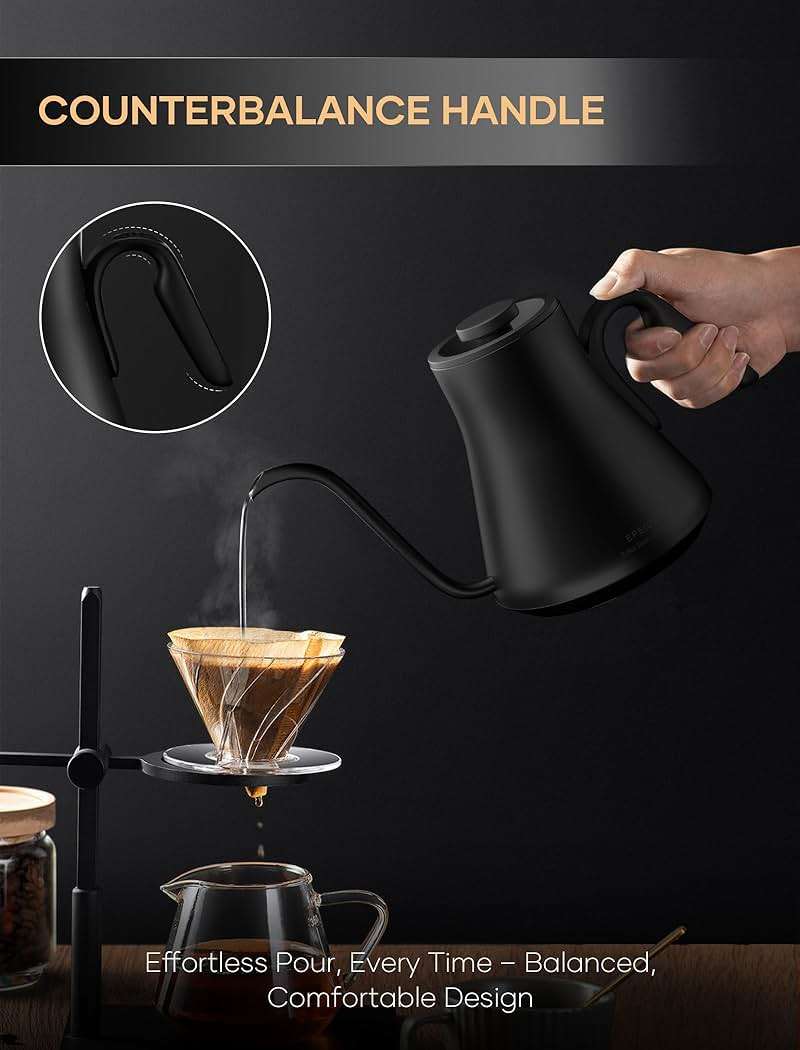 INTASTING Electric Kettle, Gooseneck Electric Kettle, ±1℉ Temperature Control, BPA-Free Stainless Steel Inner, Quick Heating, for Pour Over Coffee, Brew Tea, Boil Hot Water, 1500W/0.9L Dark Grey - Image 3