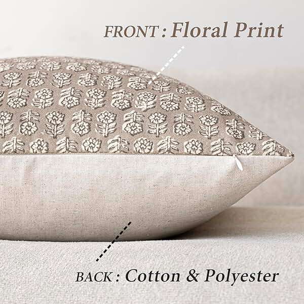 Foindtower Set of 2 Decorative Vintage Floral Print Throw Pillow Covers Neutral Modern Farmhouse Cushion Covers Boho Home Decor for Sofa Chair Couch Bedroom Living Room,18×18 Inch,Tan Taupe - Image 2