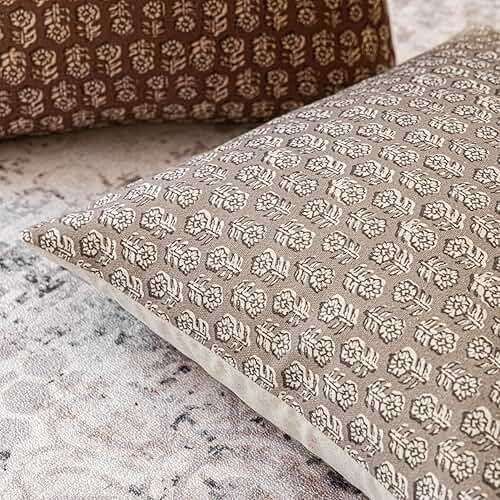 Foindtower Set of 2 Decorative Vintage Floral Print Throw Pillow Covers Neutral Modern Farmhouse Cushion Covers Boho Home Decor for Sofa Chair Couch Bedroom Living Room,18×18 Inch,Tan Taupe - Image 3