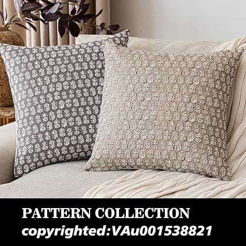 Foindtower Set of 2 Decorative Vintage Floral Print Throw Pillow Covers Neutral Modern Farmhouse Cushion Covers Boho Home Decor for Sofa Chair Couch Bedroom Living Room,18×18 Inch,Tan Taupe - Image 4