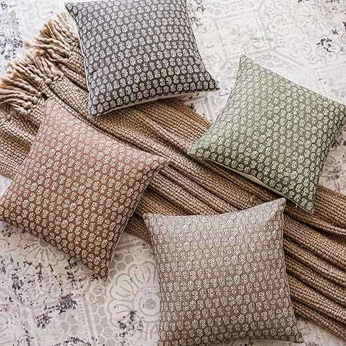 Foindtower Set of 2 Decorative Vintage Floral Print Throw Pillow Covers Neutral Modern Farmhouse Cushion Covers Boho Home Decor for Sofa Chair Couch Bedroom Living Room,18×18 Inch,Tan Taupe - Image 6