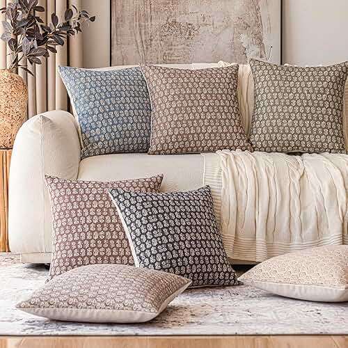 Foindtower Set of 2 Decorative Vintage Floral Print Throw Pillow Covers Neutral Modern Farmhouse Cushion Covers Boho Home Decor for Sofa Chair Couch Bedroom Living Room,18×18 Inch,Tan Taupe - Image 7