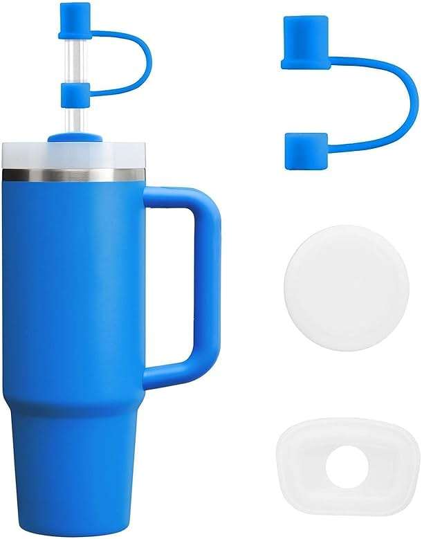 MOLOSLEEVE 21 Colors Straw Toppers Include A Set of Leak-proof Plugs, for Stanley Straw Covers Cap for Stanley Cup 2.0 30oz, 40oz, Silicone, Dust-Proof (Blue) - Image 1