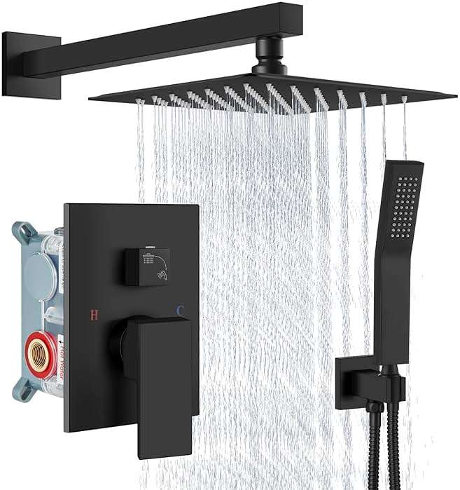 Aolemi Shower Faucet Set Rain Shower System with Handheld Spray Bathroom Shower Combo Rough-in Valve and Shower Trim Kit Included Matte Black 8 Inch Wall Mount Shower Head - Image 1