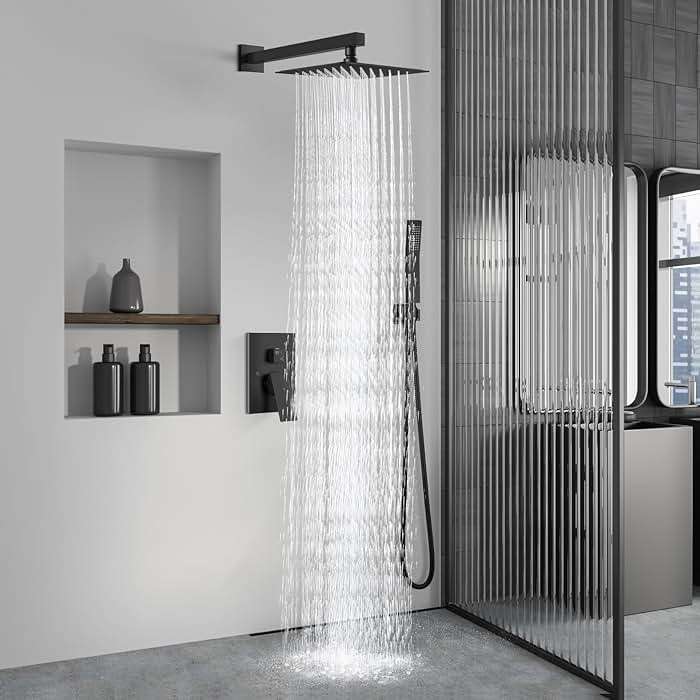Aolemi Shower Faucet Set Rain Shower System with Handheld Spray Bathroom Shower Combo Rough-in Valve and Shower Trim Kit Included Matte Black 8 Inch Wall Mount Shower Head - Image 2