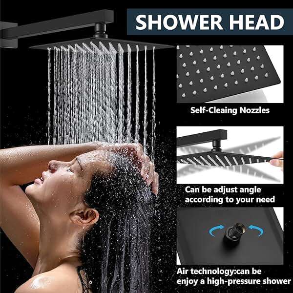 Aolemi Shower Faucet Set Rain Shower System with Handheld Spray Bathroom Shower Combo Rough-in Valve and Shower Trim Kit Included Matte Black 8 Inch Wall Mount Shower Head - Image 3