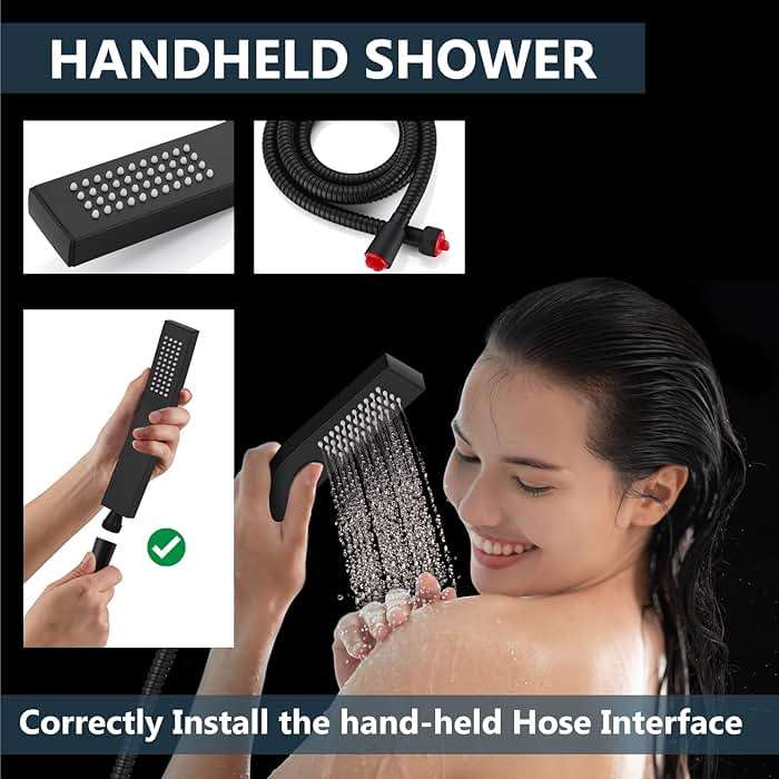 Aolemi Shower Faucet Set Rain Shower System with Handheld Spray Bathroom Shower Combo Rough-in Valve and Shower Trim Kit Included Matte Black 8 Inch Wall Mount Shower Head - Image 4