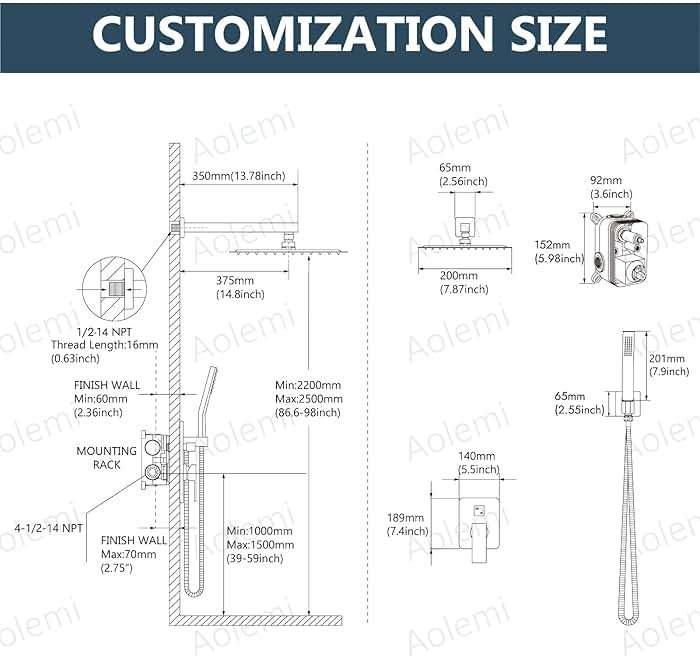 Aolemi Shower Faucet Set Rain Shower System with Handheld Spray Bathroom Shower Combo Rough-in Valve and Shower Trim Kit Included Matte Black 8 Inch Wall Mount Shower Head - Image 6