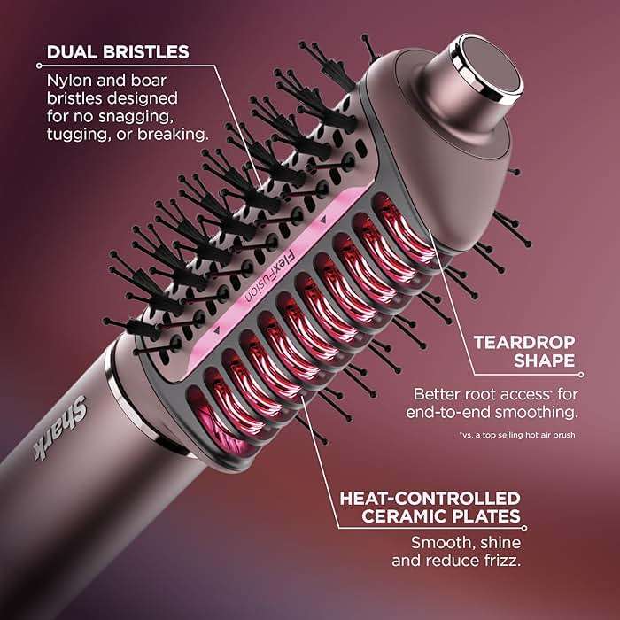 Shark FlexFusion Hair Straightener & Powerful Hair Dryer with Fusion Hair Brush, Ceramic Air Styler with Auto-Wrap Curlers & Concentrator, Ceramic Plates, Cosmic Blush HD641S - Image 7