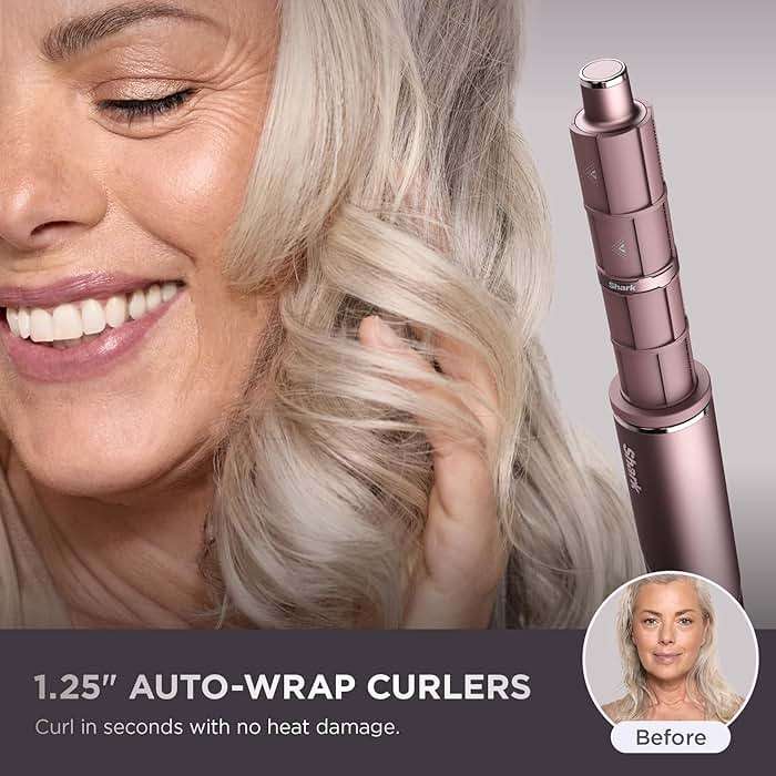 Shark FlexFusion Hair Straightener & Powerful Hair Dryer with Fusion Hair Brush, Ceramic Air Styler with Auto-Wrap Curlers & Concentrator, Ceramic Plates, Cosmic Blush HD641S - Image 10
