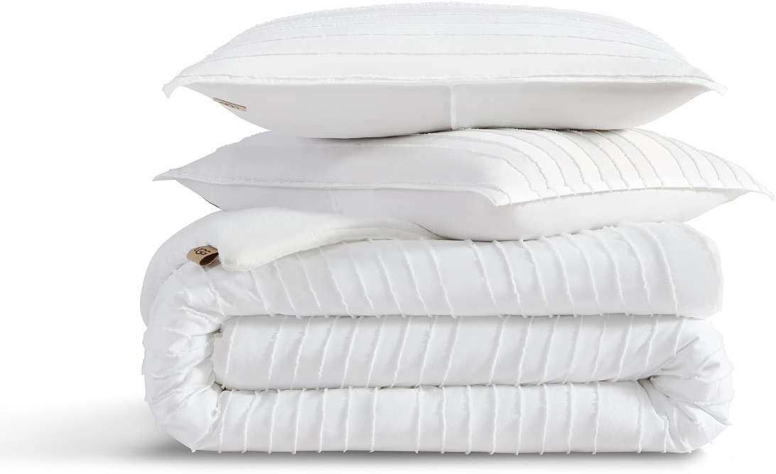 UGG Textured Queen Comforter Set - 3 Piece Striped Reversible Queen Bedding Set with Pillow Shams, Stylish Soft & Luxurious White Bed Set for Home & Bedroom (Full/Queen) - Image 1