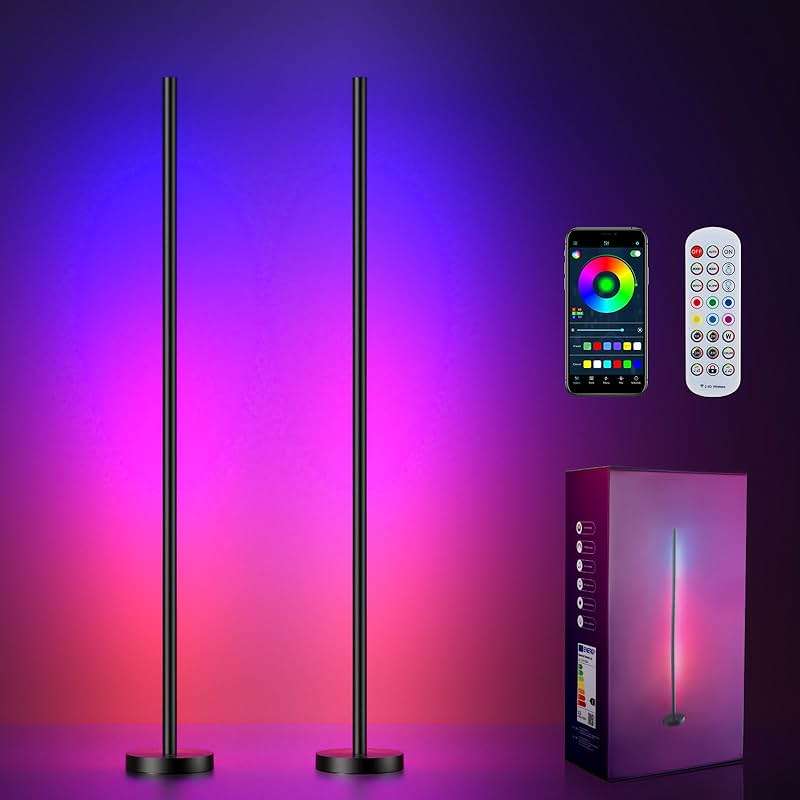 Corner Floor Lamp, 2 Pack LED Corner Lamp with App and Remote Control, RGBICW 16 Million DIY Colors & 68+ Scene, Music Sync, Color Changing Smart Ambient Light for Living Rooms, Bedrooms, Gaming Room - Image 1