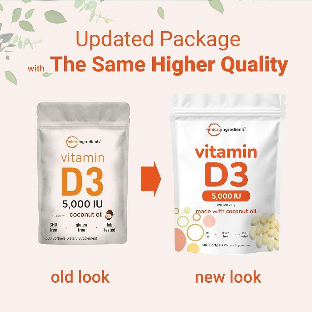 Micro Ingredients Vitamin D3 5,000 IU, 500 Softgels | Virgin Coconut Oil | Cholecalciferol Form | Bone, Immune & Heart Support | Easy to Swallow, Non-GMO - Image 3