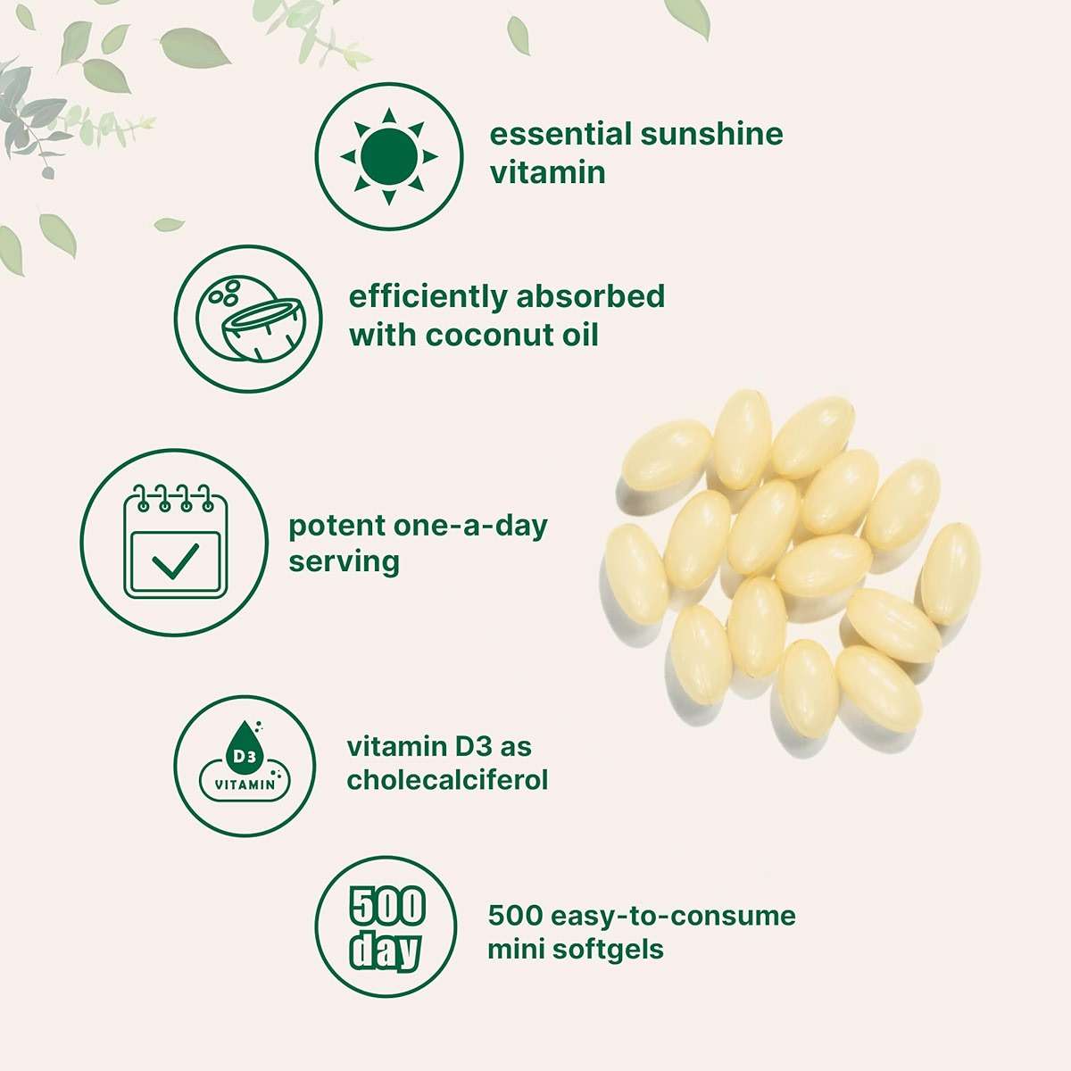 Micro Ingredients Vitamin D3 5,000 IU, 500 Softgels | Virgin Coconut Oil | Cholecalciferol Form | Bone, Immune & Heart Support | Easy to Swallow, Non-GMO - Image 4